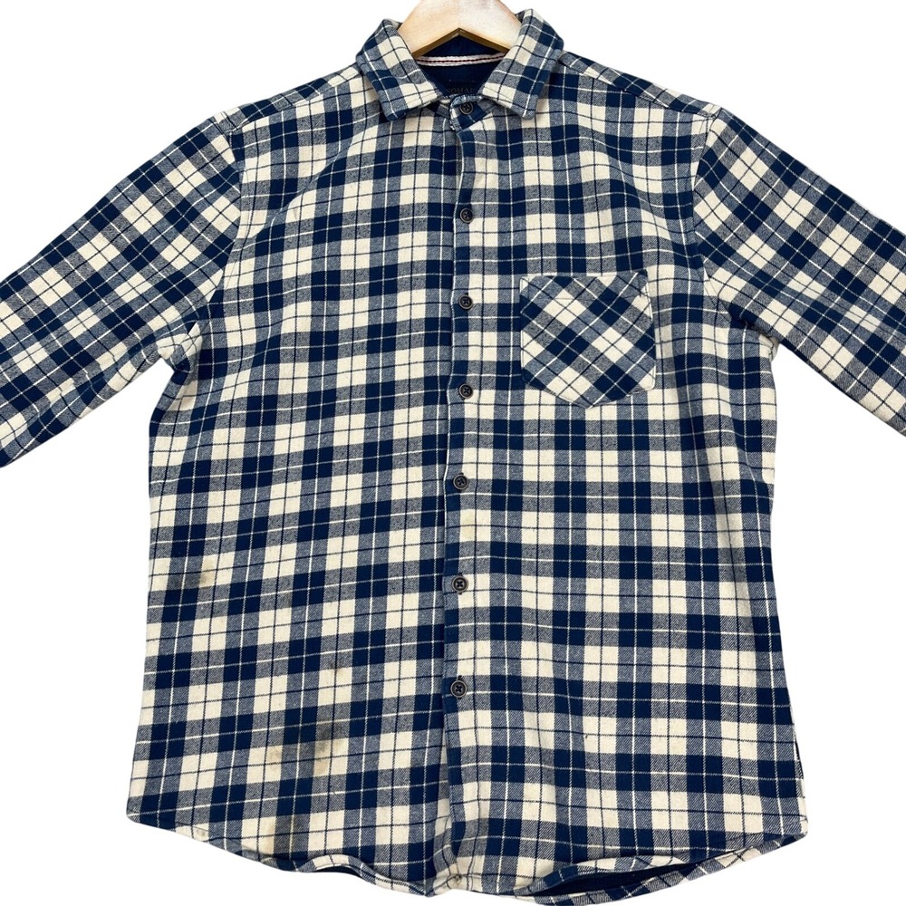 Nomad‎ Button Down Shirt Men Small Blue Cream Plaid Long Sleeve Thermal Lined